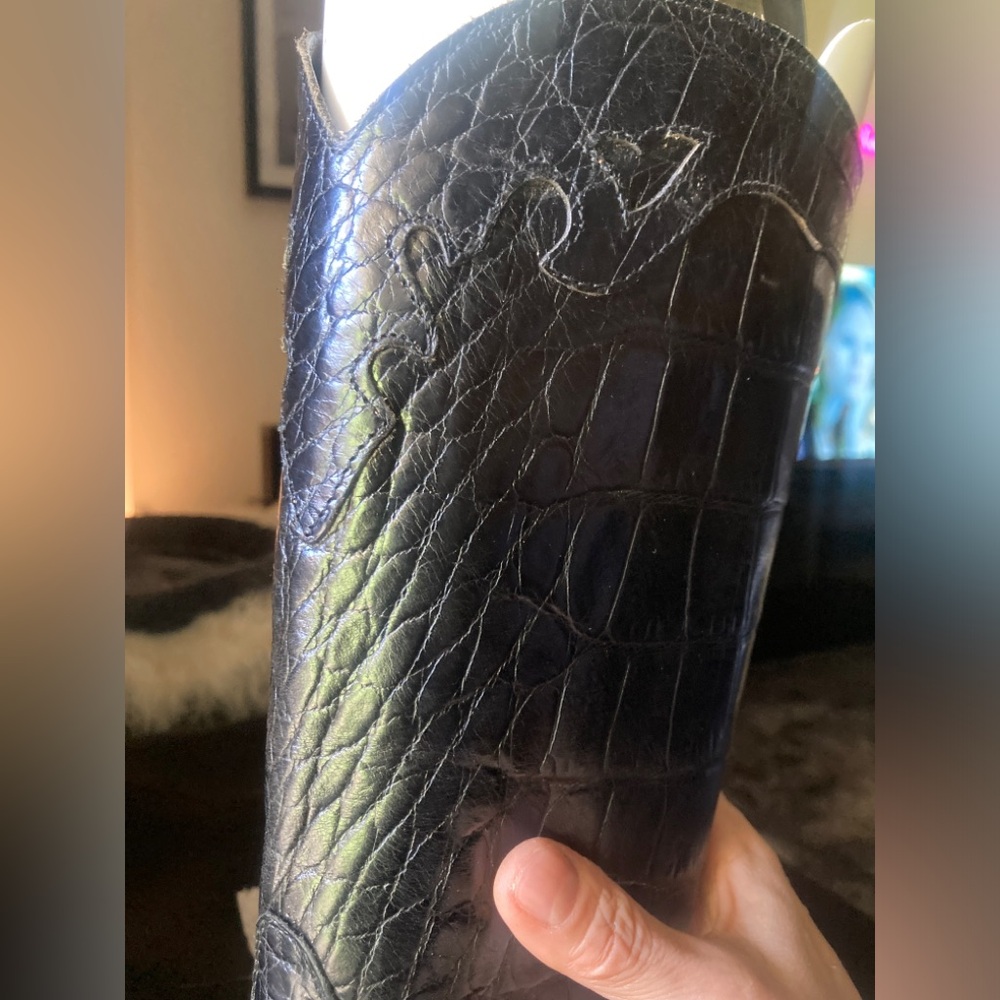 Vtg NEW joan and david crocodile cowboy boots 6.5 black leather animal western - Picture 10 of 12